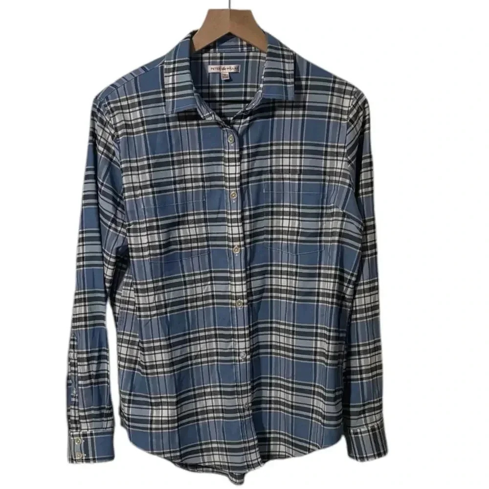Peter Millar Women's Button Up Plaid Lightweight Blue Shirt Size‎ Medium
